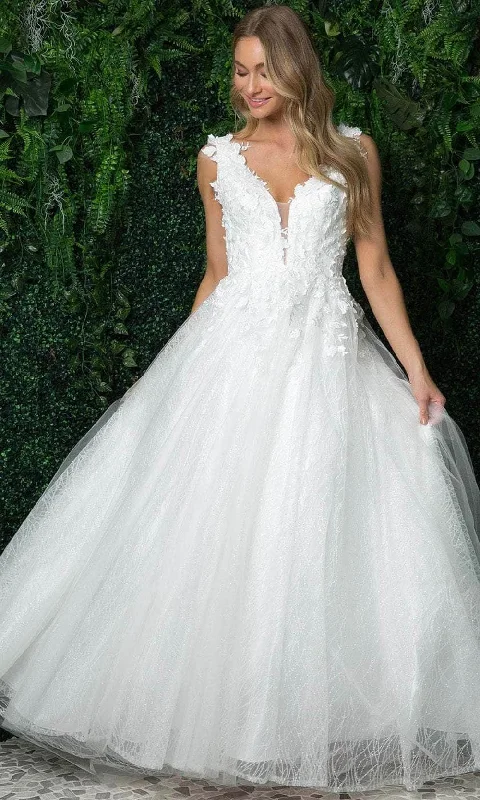 Nox Anabel JR930PW - Sleeveless Plunging V-neck Wedding Gown