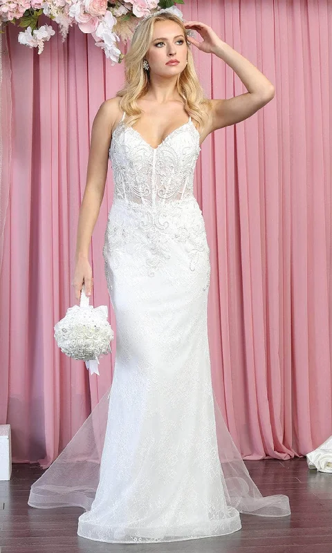 May Queen RQ7897 - Sleeveless Low cut V-neck Wedding Gown