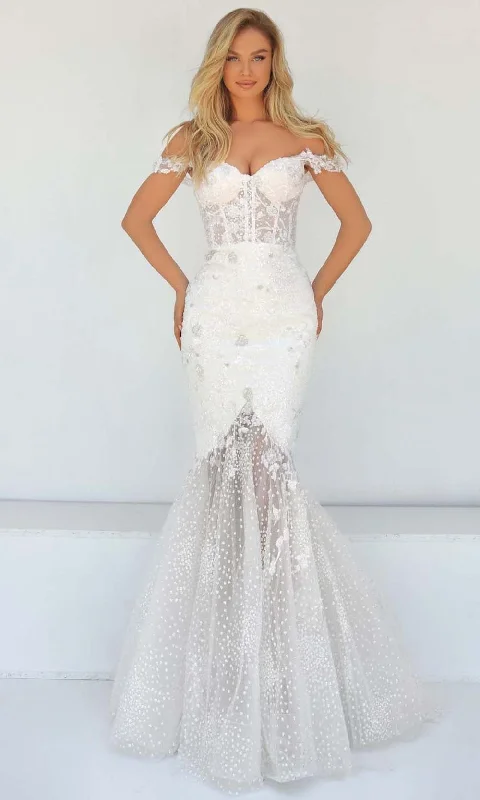 Tarik Ediz - 51034 Applique Illusion Off Shoulder Gown