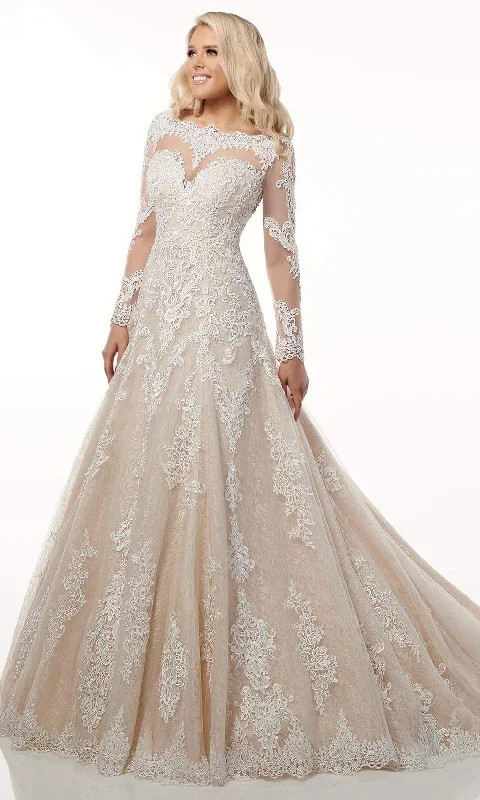 Rachel Allan - M778 Illusion Long Sleeve Lace A-Line Wedding Dress