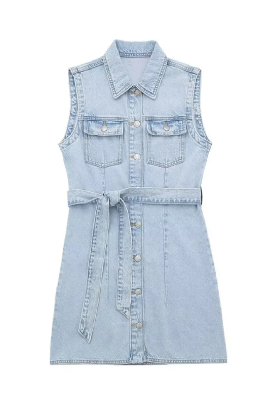 'Ruby' Sleeveless Collared Denim Dress