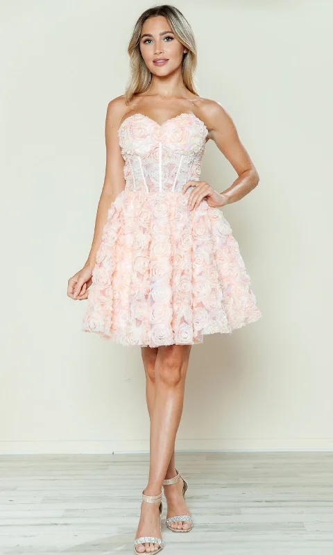 Poly USA 9638 - Strapless Floral Applique Cocktail Dress