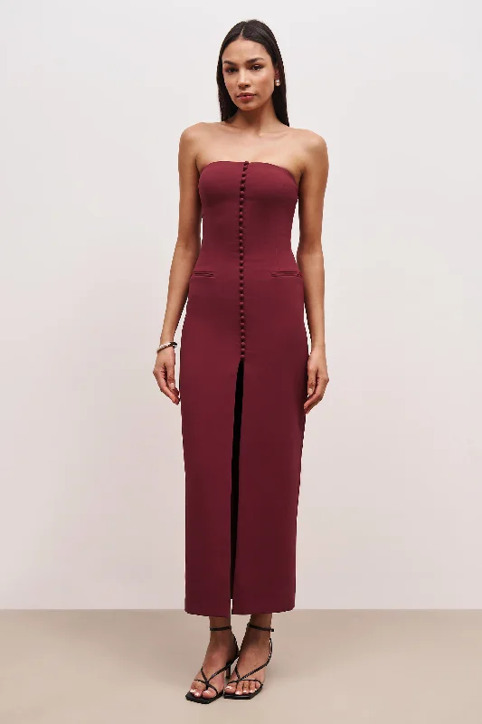 Strapless Peplum Maxi Dress - Burgundy