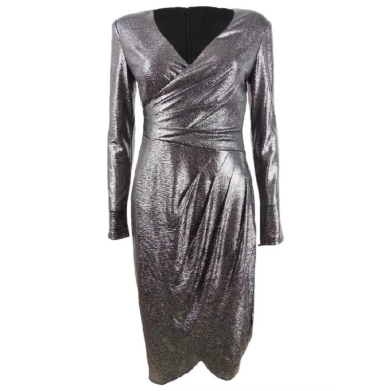 Adrianna Papell Women's Metallic-Jersey Faux-Wrap Dress