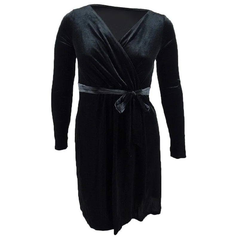 Anne Klein Women's Velvet Wrap Dress (L, Black)