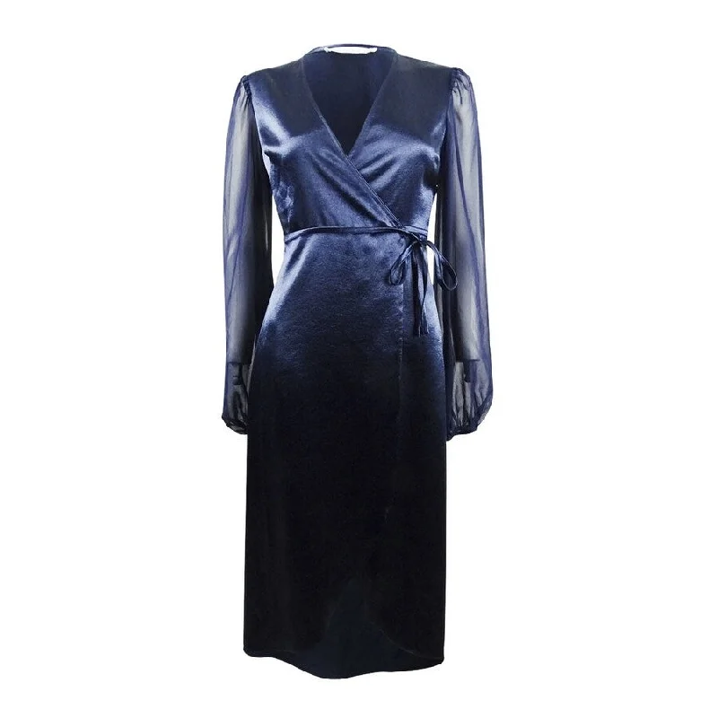 Avec Les Filles Women's Chiffon-Sleeve Wrap Dress (0, Navy)