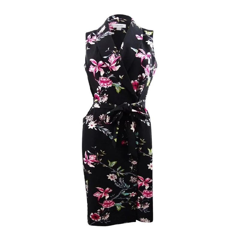 Calvin Klein Women's Belted Floral-Print Wrap Dress