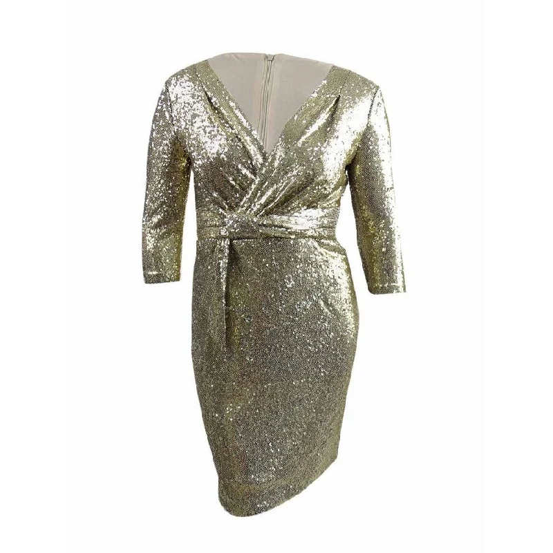 Calvin Klein Women's Faux Wrap Sequin Dress (12, Gold)