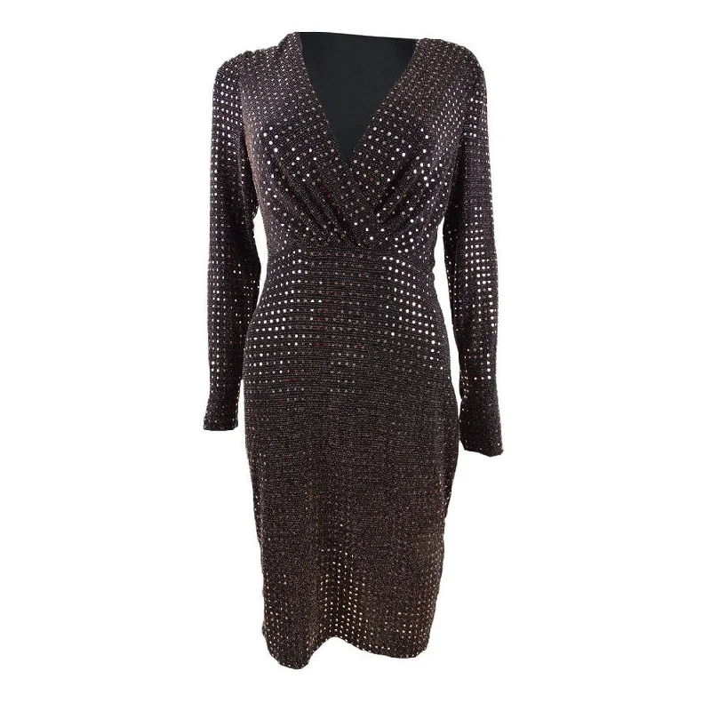 Calvin Klein Women's Glitter-Knit Surplice Dress (2, Copper/Black)