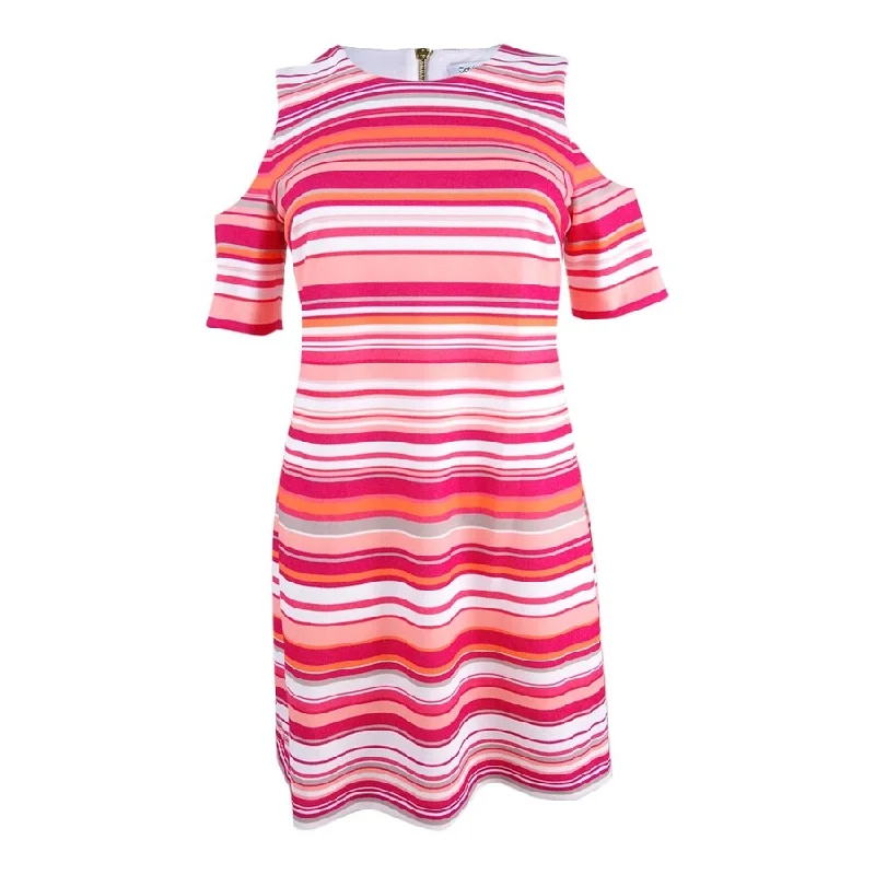 Calvin Klein Women's Off-The-Shoulder Striped Sheath Dress (4, Hibiscus Multi)