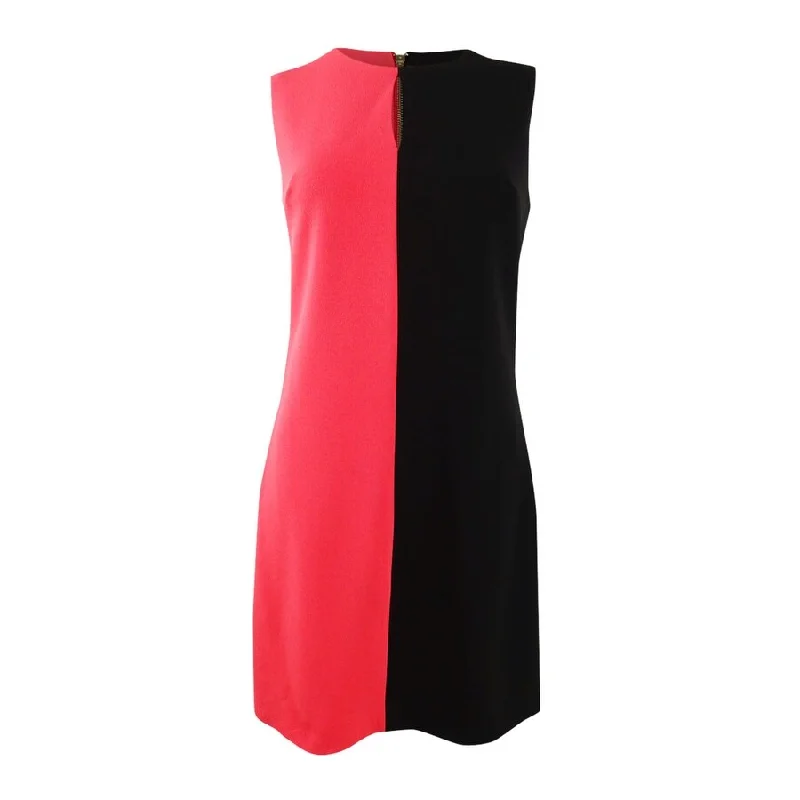 Calvin Klein Women's Sleeveless Colorblock Shift Dress (2, Watermelon/Black)