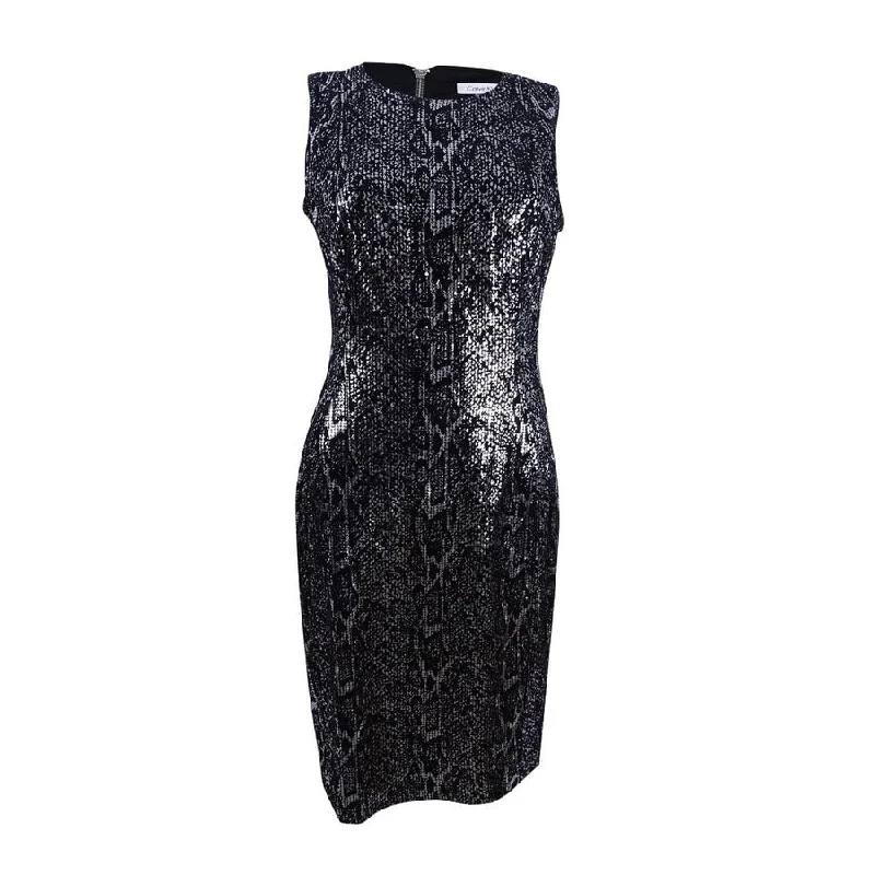 Calvin Klein Women's Velvet Sequined Animal-Print Dress