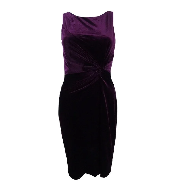 Calvin Klein Women's Velvet Twist-Knot V-Back Dress (12, Aubergine)