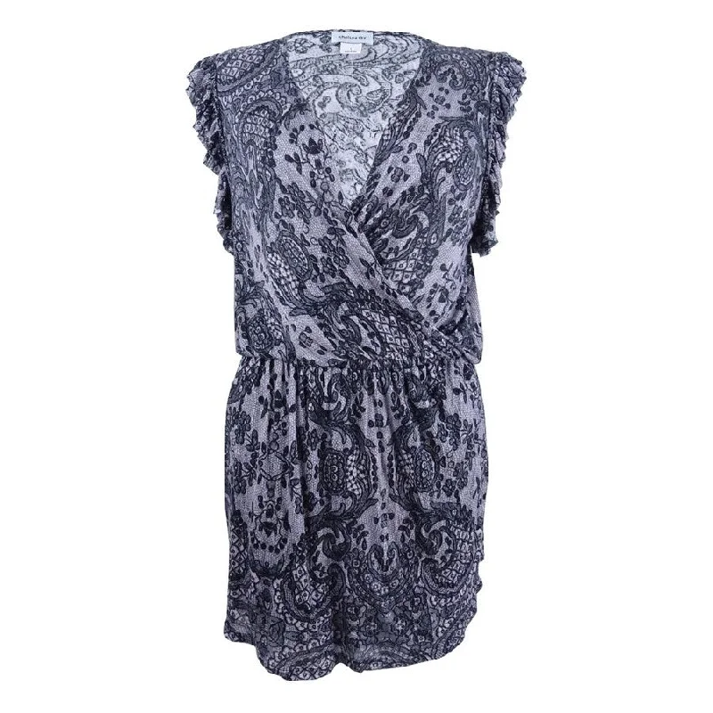 Chelsea Sky Womens Lace Print Blouson A-Line Dress