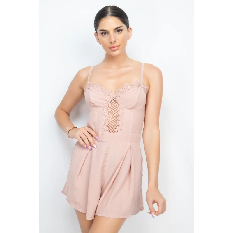 Cinched Zip Sweetheart Pleated Romper