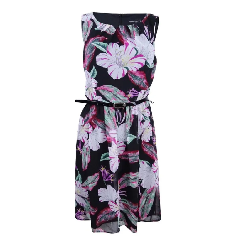 Connected Women's Belted Floral-Print Dress