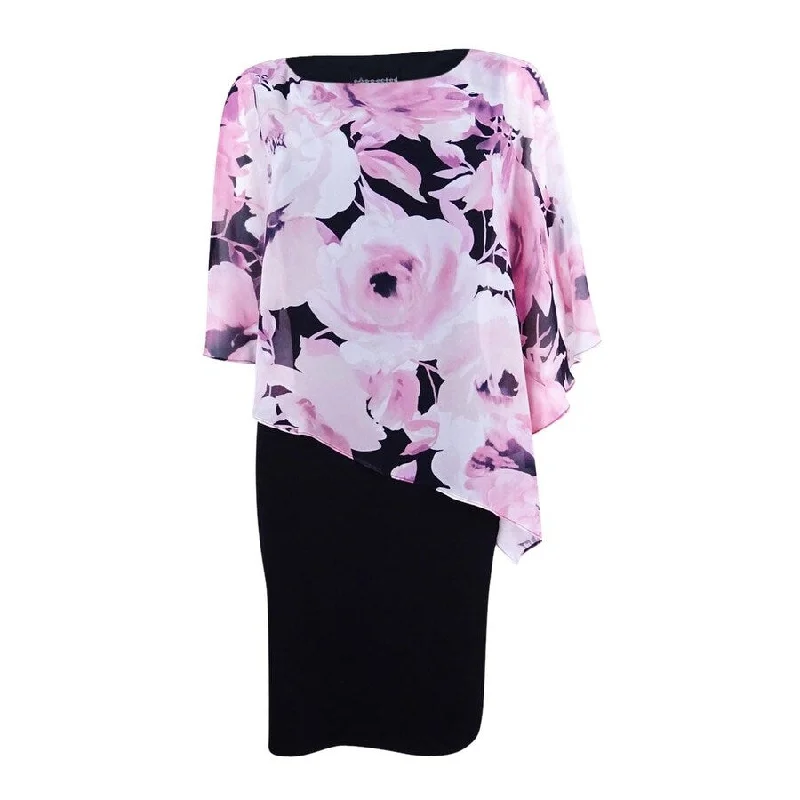 Connected Women's Floral-Print Chiffon Cape Dress (6, Rose)