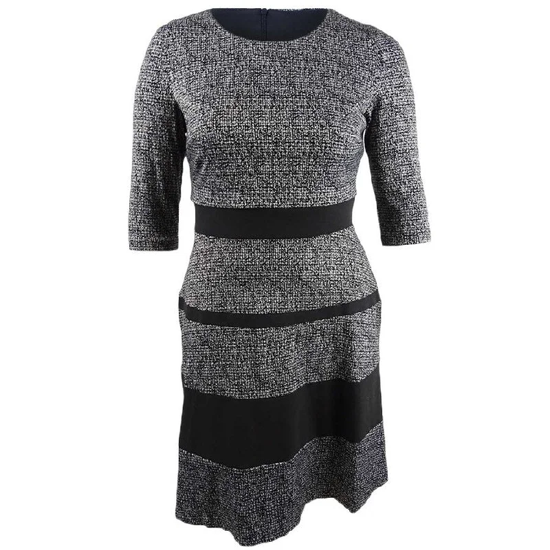 Connected Women's Jacquard A-Line Dress (12, Black)