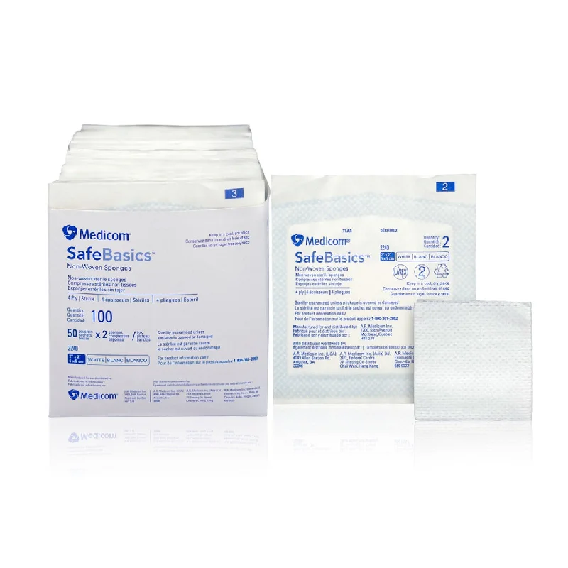 Medicom SafeBasics Non-Woven Sponge Sterile 2"x2" 2 pcs/Pack  50 Packs/Box