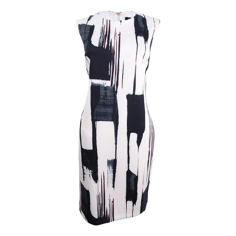 DKNY Women's Brushstroke-Print Sheath Dress (8, Black Multi)