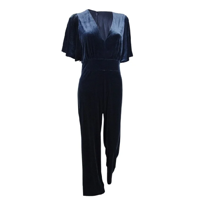 DKNY Women's Velvet Flutter Sleeve Jumpsuit (6, Midnight)