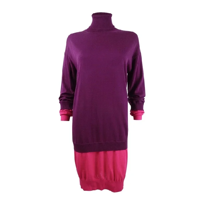 Escada Sport Women's Turtleneck Double-Layer Dress (M, Purple Calla)