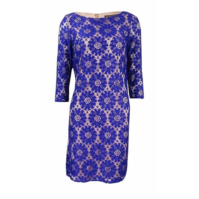 Jessica Howard Illusion-Sleeve Lace Sheath Dress