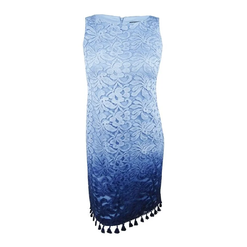 Jessica Howard Women's Lace-Ombre Tassel Dress (10, Blue)