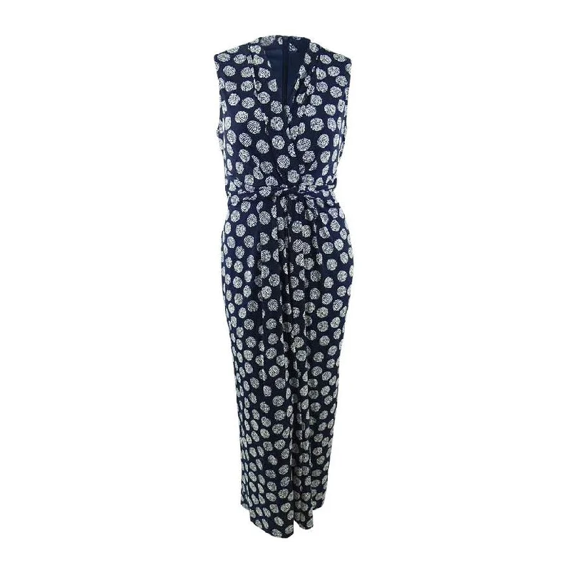 Jessica Howard Women's Printed Front Twist Jumpsuit (XL, Navy Combo)