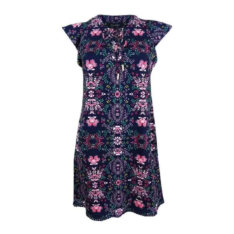 Jessica Simpson Women's Floral Lace-Up Flutter-Sleeve Dress