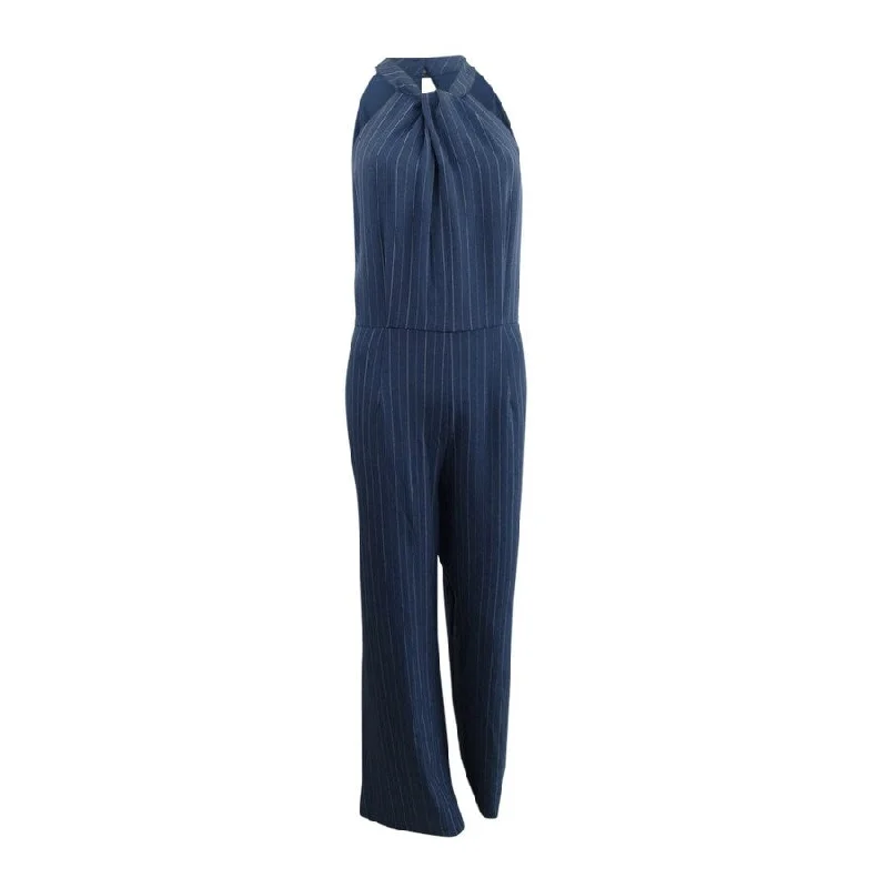 Julia Jordan Women's Pinstriped Jumpsuit (12, Navy/Ivory)