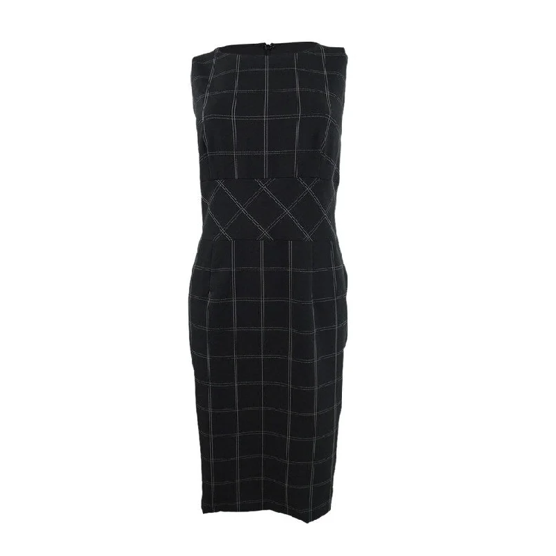 Kasper Women's Windowpane Plaid Sheath Dress (6, Black/Vanilla Ice)