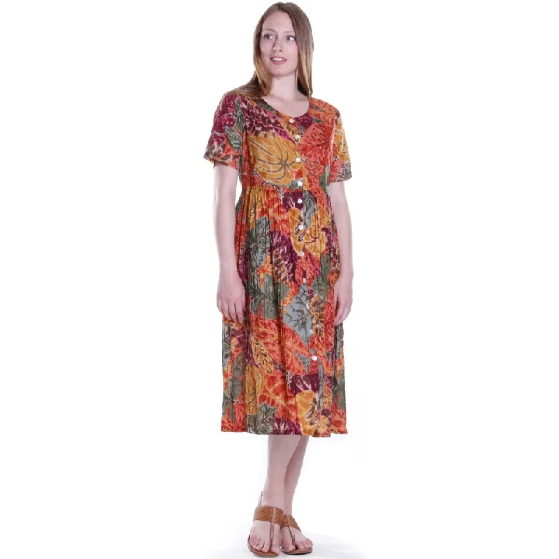 La Cera Women's Button-Up Printed Rayon Dress