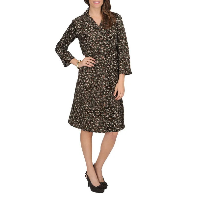 La Cera Women's Floral Print Corduroy Dress