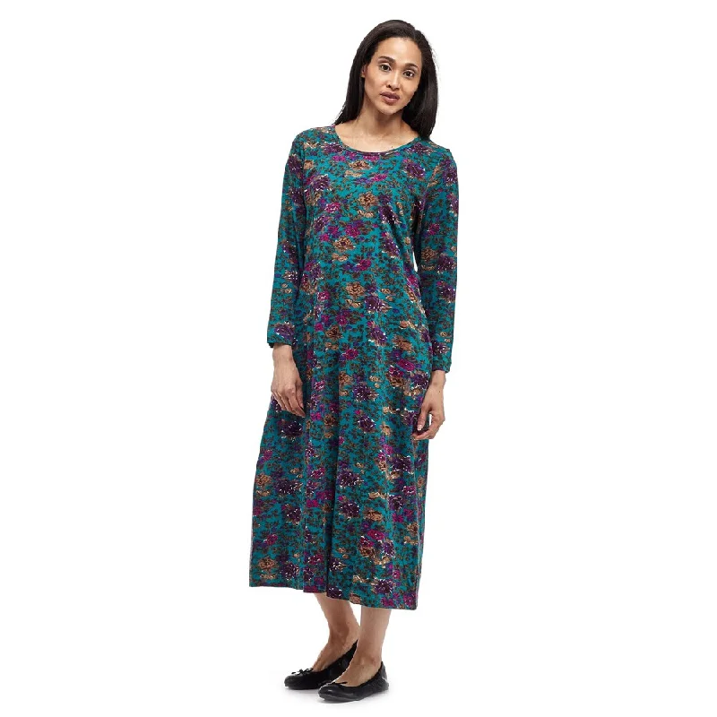 La Cera Women's Green/Blue Cotton Knit Printed Dress