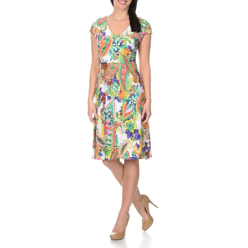 La Cera Women's Paisley Floral Printed Cross-over Front Dress