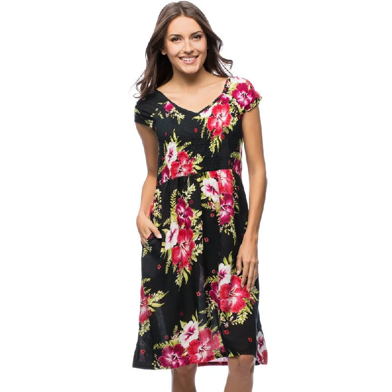 La Cera Women's Smocked-Bodice Sleeveless Floral Sundress