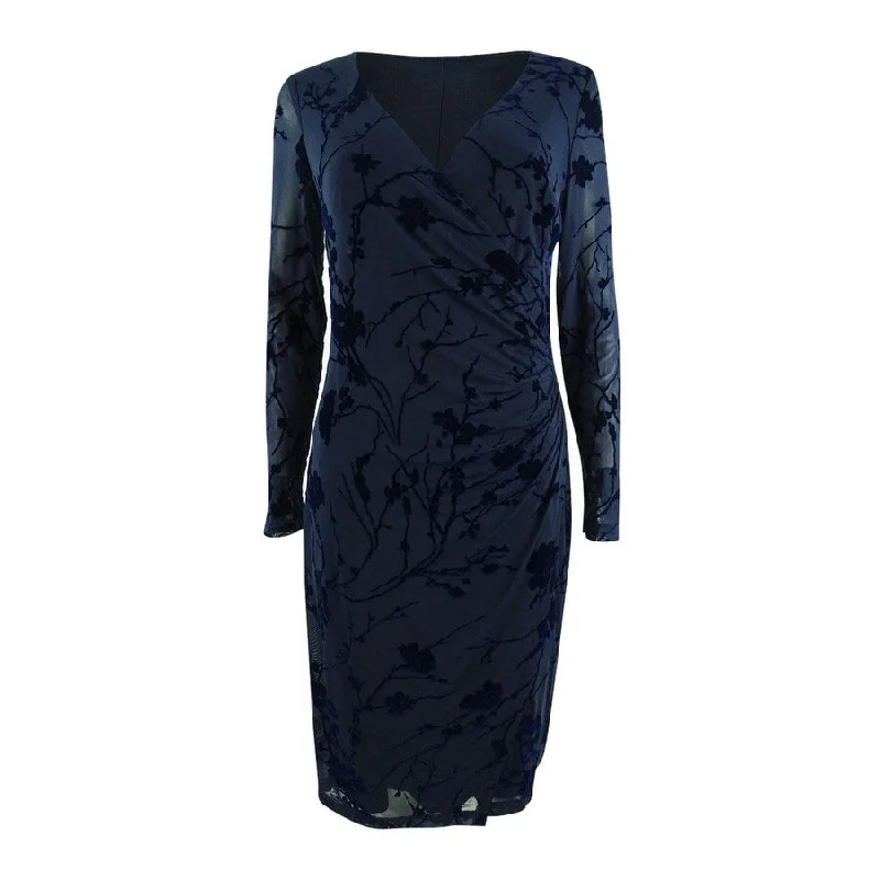 Lauren by Ralph Lauren Women's Flocked Floral Velvet Dress (4, Navy)