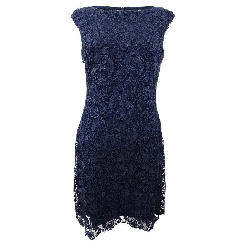 Lauren by Ralph Lauren Women's Floral Lace Sheath Dress (6, Lighthouse Navy)