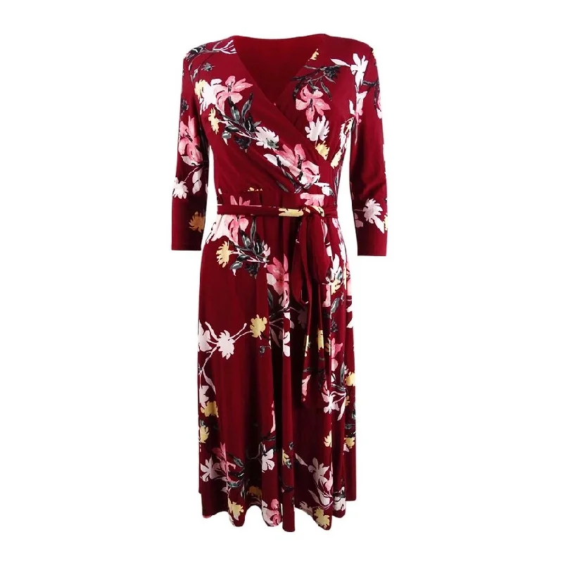 Lauren by Ralph Lauren Women's Floral Self-Tie Dress (2, Garnet/Pink)