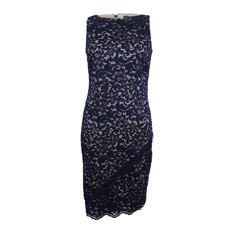 Lauren by Ralph Lauren Women's Lace Dress (4, Navy/Clay)