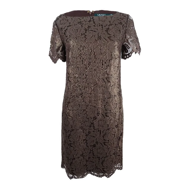 Lauren by Ralph Lauren Women's Lace Shift Dress (4, Brown)