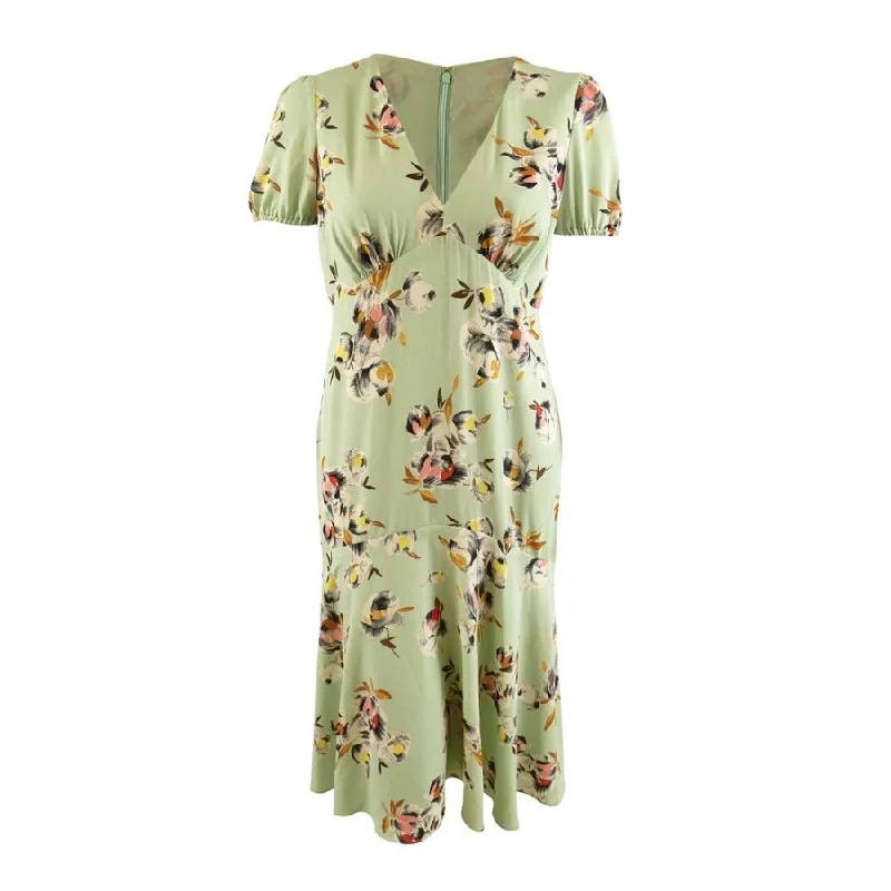 Lauren Ralph Lauren Women's Floral Crepe Puff-Sleeve Dress (16, Sage/Pink Multi)