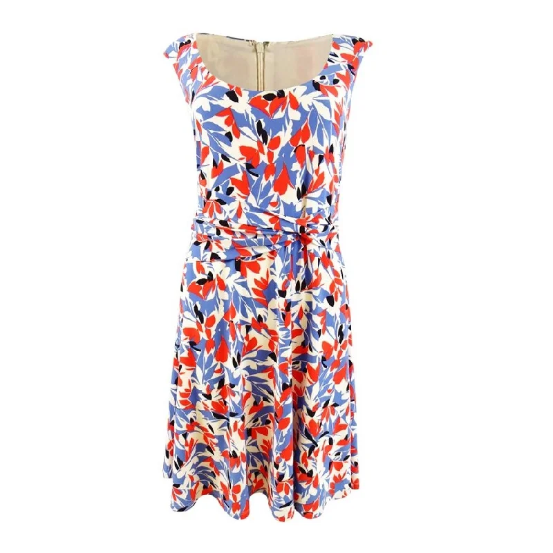 Lauren Ralph Lauren Women's Floral Jersey Dress (14, Blue/Orange)