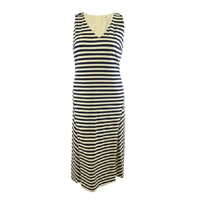 Lauren Ralph Lauren Women's Stretch Cotton-Blend Dress (14, Navy/Cream)