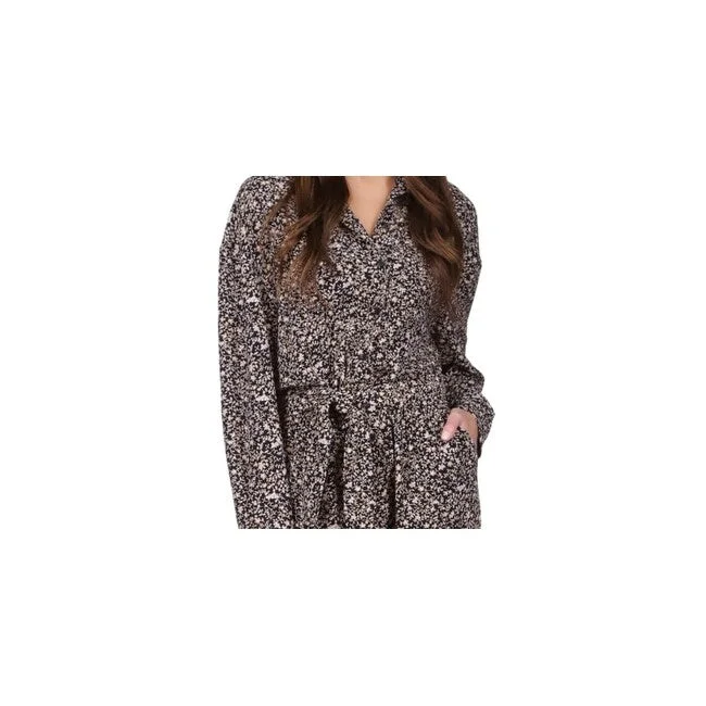 Michael Kors Women's Ditsy Print Tie Waist Jumpsuit Brown Size Small