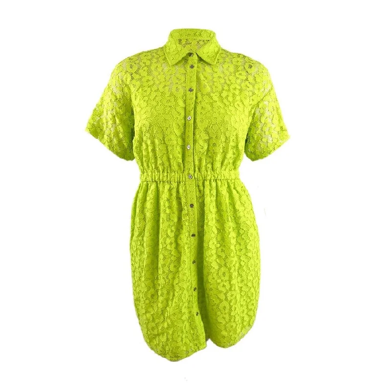 MICHAEL Michael Kors Women's Lace Shirt Dress (L, Bright Limeade)