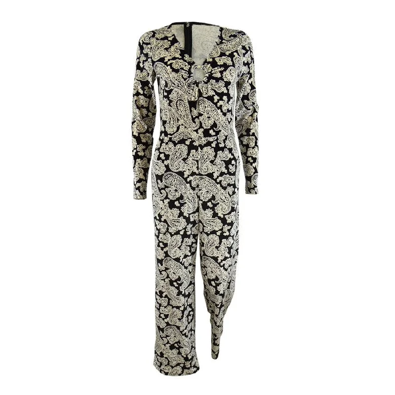 MICHAEL Michael Kors Women's Paisley-Print Velvet Jumpsuit (S, Bone)