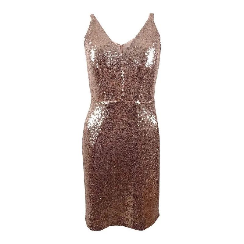 Nightway Women's V-Neck Sequined Sheath Dress (10, Champagne)