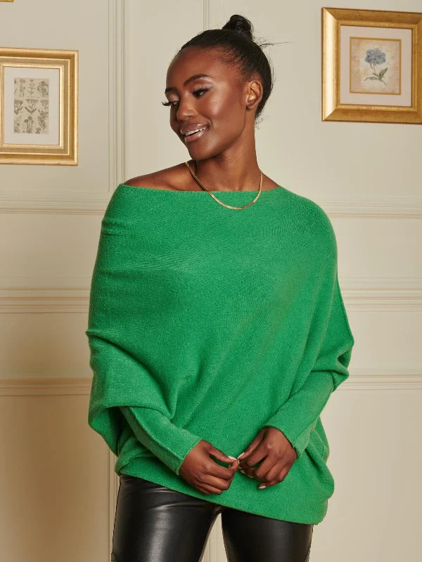 Oversize Asymmetric Knitted Jumper, Green